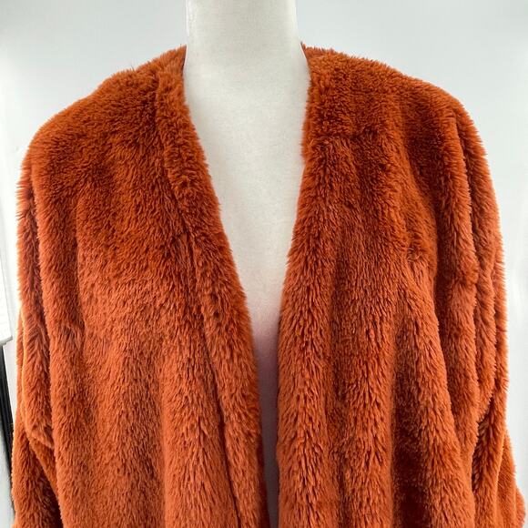 Mystree Brown Orange Faux Fur Sherpa Teddy Bear Leopard Lined Winter Jacket M - Picture 3 of 11